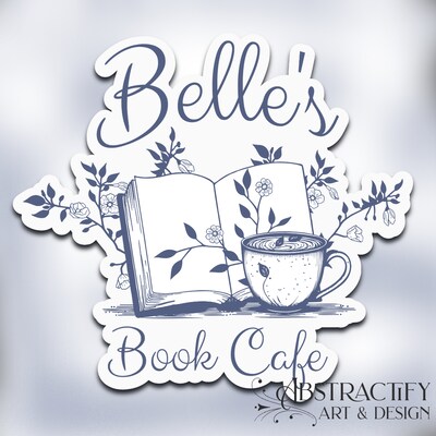Belle's Book Cafe Sticker - Water-Resistant Matte, Water-Resistant Holographic, or Glitter Sticker Options - image1